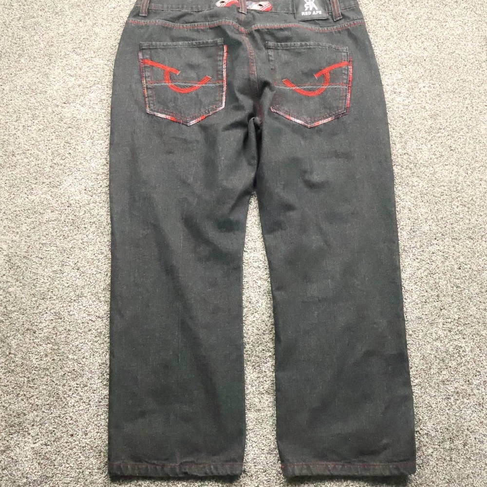 Red Ape Jeans Mens 38X29 wide leg baggy y2k Pants Red Stitching Streetwear